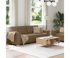 Sofa Dviejų dalių sofos komplektas su pagalvėlėmis, rudas audinys