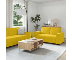 Sofa Dviejų dalių sofos komplektas su pagalvėlėmis, geltonas aksomas