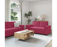 Sofa Dviejų dalių sofos komplektas su pagalvėlėmis, vyno raudonumo, aksomas