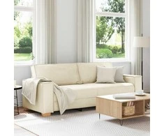3-Vietis Sofa Smėlio 220 cm Lino mišinio audinys
