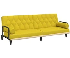 Sofa-lova su porankiais, šviesiai geltonos spalvos, audinys