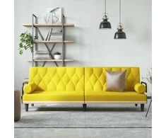 Sofa-lova su porankiais, šviesiai geltonos spalvos, audinys