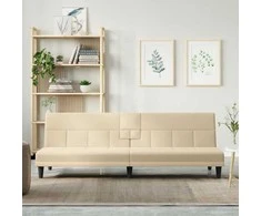 Sofa-lova su puodelių laikikliais, kreminės spalvos, audinys