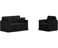 Sofa Sofos komplektas 2 pcs Juoda 138 x 78 x 80 cm Aksomas
