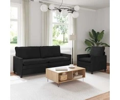 Sofa Sofos komplektas 2 pcs Juoda Aksomas