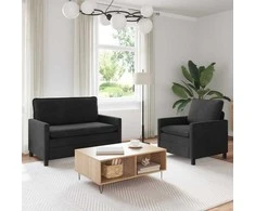 Sofa Sofos komplektas 2 pcs Juoda Aksomas