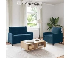 Sofa Sofos komplektas 2 pcs Mėlyna Aksomas