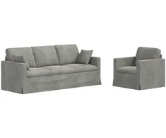 Sofa Sofos komplektas 2 pcs Šviesiai pilka 198 x 78 x 80 cm Aksomas