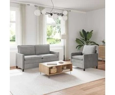 Sofa Sofos komplektas 2 pcs Šviesiai pilka Aksomas