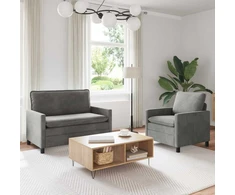 Sofa Sofos komplektas 2 pcs Šviesiai pilka Aksomas
