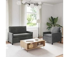 Sofa Sofos komplektas 2 pcs Tamsiai pilka Aksomas