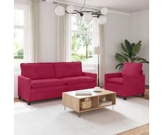 Sofa Sofos komplektas 2 pcs Vyno raudona Aksomas