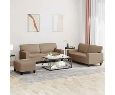 Sofa Sofos komplektas, 3 dalių, kapučino spalvos, dirbtinė oda