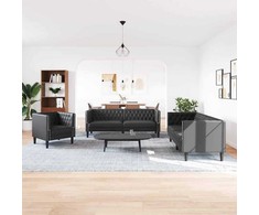 Svetainės sofa 3 vnt. Juoda Dirbtinė oda