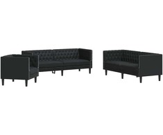 Svetainės sofa 3 vnt. Juoda Dirbtinė oda