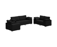 Sofa 3 pcs Juoda 219 x 80 x 82 cm Lino mišinio audinys