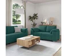 Sofa 3 pcs Tamsiai žalia 219 x 80 x 82 cm Lino mišinio audinys
