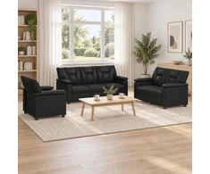 Sofa Sofos komplektas 3 vnt. Juoda Dirbtinė oda