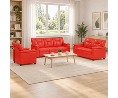 Sofa Sofos komplektas 3 vnt. Raudona Dirbtinė oda