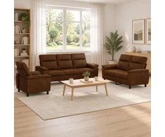 Sofa Sofos komplektas 3 vnt. Ruda Dirbtinė suedė oda