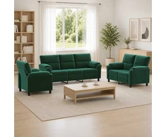 Sofa Sofos komplektas 3 vnt. Tamsiai žalia Aksomas