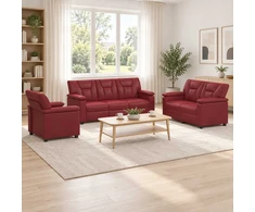 Sofa Sofos komplektas 3 vnt. Vyno raudona Dirbtinė oda