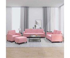Sofa Sofos komplektas, 4 dalių, rožinės spalvos, aksomas