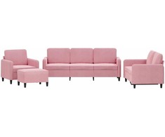Sofa Sofos komplektas, 4 dalių, rožinės spalvos, aksomas