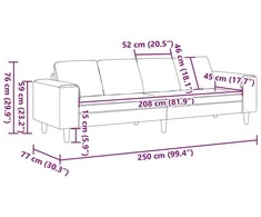 Svetainės sofa Juoda 250 x 77 x 76 cm Poliesteris