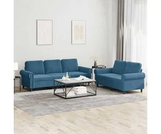Sofa Sofos komplektas su pagalvėlėmis, 2 dalių, mėlynas, aksomas