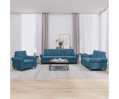 Sofa Sofos komplektas su pagalvėlėmis, 3 dalių, mėlynas, aksomas