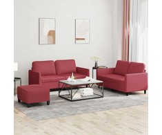 Sofa Sofos komplektas su pagalvėlėmis, 3 dalių, vyno, dirbtinė oda