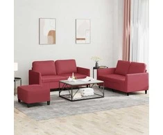 Sofa Sofos komplektas su pagalvėlėmis, 3 dalių, vyno, dirbtinė oda