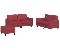 Sofa Sofos komplektas su pagalvėlėmis, 3 dalių, vyno, dirbtinė oda