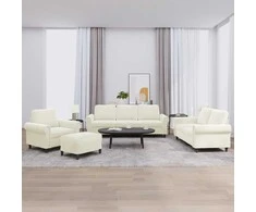 Sofa Sofos komplektas su pagalvėlėmis, 4 dalių, kreminis, aksomas
