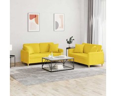 Sofa Sofos komplektas su pagalvėmis, 2 dalių, geltonas, audinys