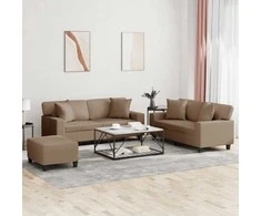 Sofa Sofos komplektas su pagalvėmis, 3 dalių, kapučino, dirbtinė oda