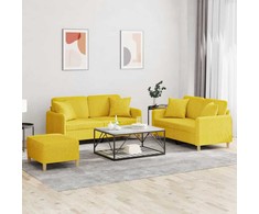 Sofa Sofos komplektas su pagalvėmis, 3 dalių, geltonas, audinys
