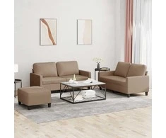 Sofa Sofos komplektas su pagalvėmis, 3 dalių, kapučino, dirbtinė oda