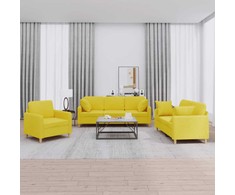 Sofa Sofos komplektas su pagalvėmis, 3 dalių, geltonas, audinys