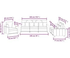 Sofa Sofos komplektas su pagalvėmis, 3 dalių, rudas, audinys