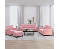 Sofa Sofos komplektas su pagalvėmis, 4 dalių, rožinis, aksomas