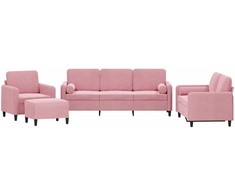 Sofa Sofos komplektas su pagalvėmis, 4 dalių, rožinis, aksomas