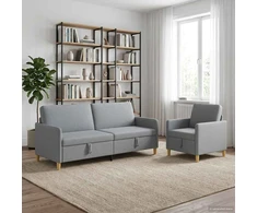 Sofa Sofos komplektas su saugojimu 2 pcs Šviesiai pilka Poliesteris