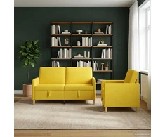 Sofa Sofos komplektas su saugojimu 2 pcs Šviesi geltona Poliesteris