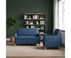 Sofa Sofos komplektas su saugojimu 2 pcs Mėlyna Poliesteris