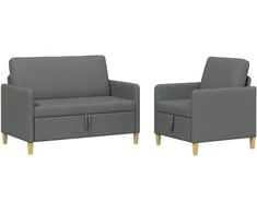 Sofa Sofos komplektas su saugojimu 2 pcs Tamsiai pilka Poliesteris