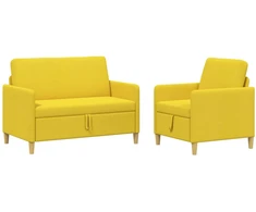 Sofa Sofos komplektas su saugojimu 2 pcs Šviesi geltona Poliesteris
