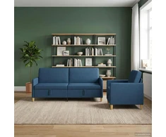 Sofa Sofos komplektas su saugojimu 2 pcs Mėlyna Poliesteris