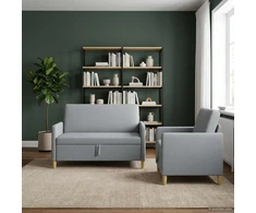 Sofa Sofos komplektas su saugojimu 2 pcs Šviesiai pilka Poliesteris